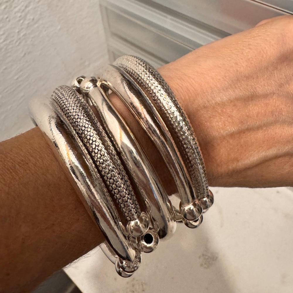 5 Silver Bangles Bracelets Set - image 4